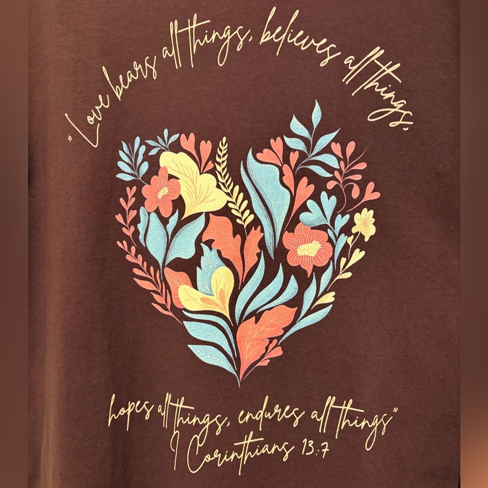 Love Bible verse Christian Graphic Tee with Floral Heart